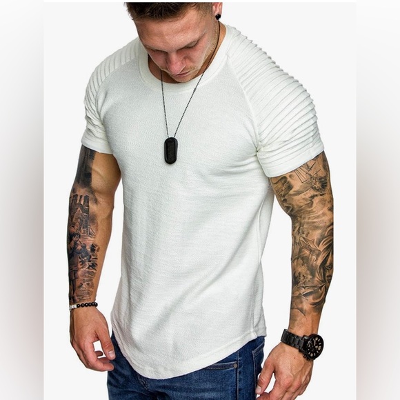 COOFANDY Men's Muscle T-Shirt Pleated Raglan Sleeve Bodybuilding Gym Tee Size M - Picture 1 of 6